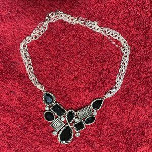 Ann Taylor Black Speckled and Silver Toned Necklace